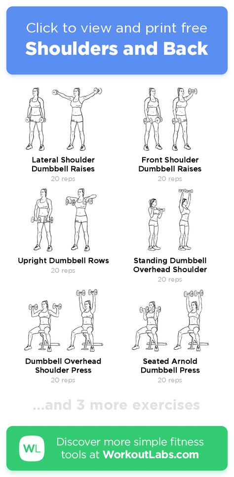 Shoulders and Back – click to view and print this illustrated exercise plan created with #WorkoutLabsFit Arm Raises Workout, Shoulders And Back Workout, Shoulder And Back Workout, Shoulder Day Workout, Shoulder Press Workout, Shoulder Workout Women, Aesthetic Planners, Leg Workout Women, Neck And Shoulder Exercises