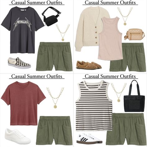 Styling one of my favorite shorts! The olive green linen short. My personal favorite is from @oldnavy! I have 9 looks all together. So many options for your weeks ahead! . Comment SHOP below to receive a DM with the link to shop this post on my LTK ⬇ https://liketk.it/4JTyE . . . . . . . . . . . . . . . #oldnavy #outfitstocopy #shoppingmycloset #shoppingmywardrobe #outfitrepeater #intentionalshopping #intentionalstyle #styleover30 #fashionover30 #oldnavyoutfits #oldnavystyle #momstyle #outf... What To Wear With Green Shorts, How To Style Green Shorts, Green Linen Shorts Outfit, Olive Shorts Outfit, Linen Shorts Outfit, Minimal Closet, Looks Com Short, Old Navy Outfits, Olive Shorts