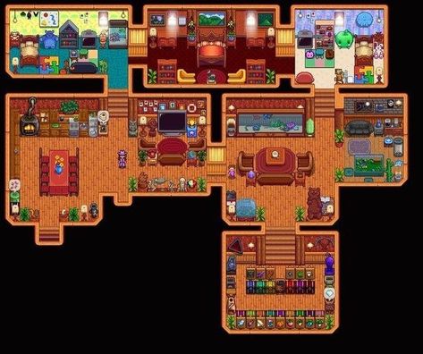 Stardew Valley Inside House, Stardew Valley Home Interior Aesthetic, Stardew Valley Farmhouse Interior Design, Interior Design Stardew Valley, Stardew Valley House Interior Modern, Stardew Valley House Interior Aesthetic, Farmhouse Stardew Valley, Stardew Farmhouse Interior, Stardew Valley Bedroom Ideas