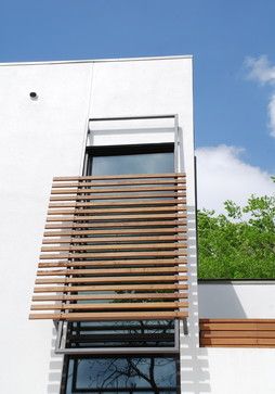 Harris Awning Detail - asian - exterior - austin - Hugh Jefferson Randolph Architects Window Sunshade Designs, Wood Awning, Window Privacy Screen, Contemporary Window Treatments, Harris House, Contemporary Windows, Exterior Window, Outdoor Window, Shade House