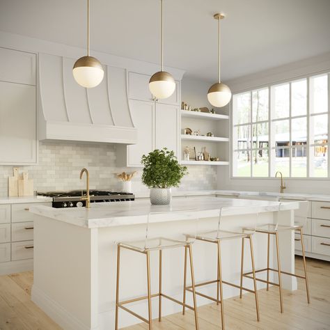 The Kitchen is the center of family life. Besides a space for preparing food, the kitchen is the social heart and an intimate domestic space, and how you light this unique room has a lasting impact on everyday life. When updating our kitchens, we think a lot about style, finish, and details - but the best kitchen light Lights Above Kitchen Island, Brass Pendant Lights Kitchen, Best Kitchen Lighting, Lights Over Kitchen Island, Kitchen Cabinet Inspiration, Grey Kitchen Island, Minimalist Kitchen Design, Kitchen Counter Decor, Kitchen Island Lighting Pendant