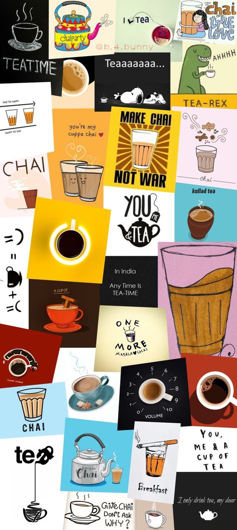 @b.4.bunny Chai Aesthetic Wallpaper, Chai Tattoo Ideas, Chai Theme Decor, Chai Wallpaper Aesthetic, Chai Lover Images, Chai Poster Design, Tea Lover Wallpaper, Chai Designs, Coffee And Tea Aesthetic