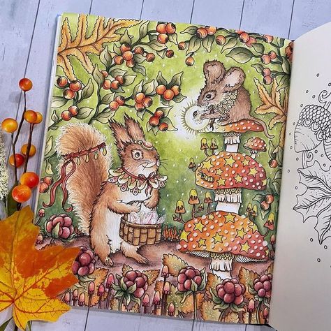 Erica on Instagram: "Hi there coloring friends! Are you still coloring fall pages? I am for a bit longer and this is my latest from Seasons by Hanna Karlzon. It’s also the first complete color along that I’ve done in quite awhile over on my YouTube channel. I loved doing this page and I hope to see some of you color along with me ☺️🧡 I used Inktense and Polychromos for the majority of the page. Getting out my Inktense was like seeing an old friend. Love love love those pencils!! Also fo Seasons Hanna Karlzon Coloring Pages, Hannah Karlzon Seasons, Seasons Hanna Karlzon, Hanna Karlzon Seasons, Coloring Painting, Colouring Inspiration, Hannah Karlzon, Friend Love, Coloring Ideas