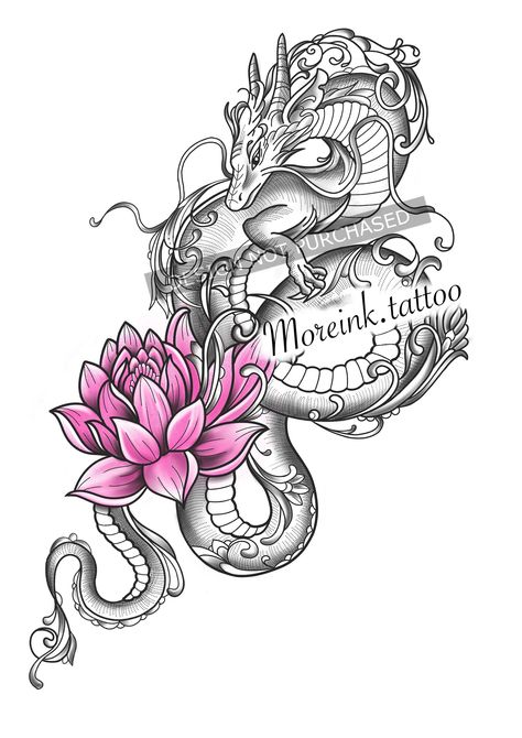 Tattoo Design for Women Dragon and Lotus Digital Download - Etsy Dragon And Lotus Tattoo, Dragon Lotus Tattoo, Flash Png, Tattoo Design For Women, Printable Tattoos, Tattoo Design Tattoo, Lotus Tattoo Design, Tattoo Dragon, Body Template