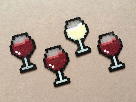 Wine Glass Perler Beads, Wine Perler Beads, Wine Pixel Art, Hama Beads Food, Mini Perler Beads, Mini Hama Beads, Melty Bead Designs, Hamma Beads Ideas, Easy Perler Bead Patterns