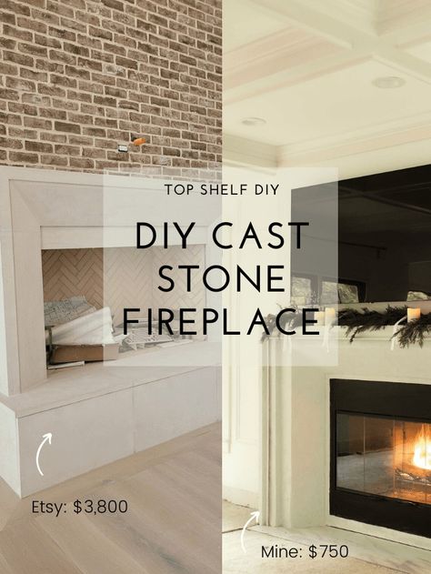 DIY Faux Cast Stone Fireplace (Part 2) - Building the Mantel - Top Shelf DIY Faux Cast Stone Fireplace, Shea Mcgee Living Room, Fireplace Surround Diy, Mcgee Living Room, Cast Stone Fireplace Surround, Faux Stone Fireplaces, Diy Fireplace Mantle, Limestone Fireplace Surround, Cast Stone Mantel