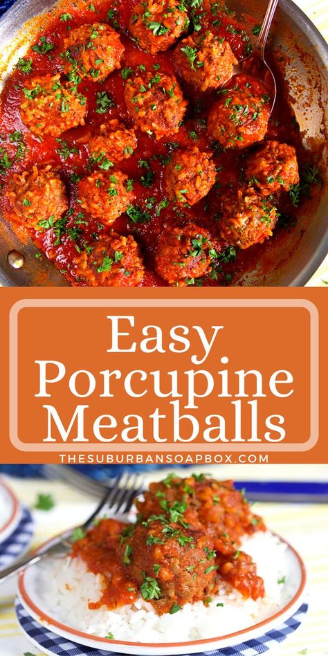 Meatball Porcupines, Porkepine Meatballs Ground Beef, Meatballs With Rice And Tomato Sauce, Minute Rice Meatballs, Ground Beef Porcupine Meatballs, Porcupine Skillet Meal, Meatballs Made With Rice, Beef Porcupine Meatballs, Rice Balls With Ground Beef