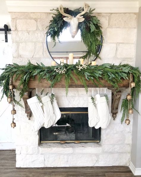 Christmas Farmhouse Mantle, Farmhouse Mantle, The Mantle, Christmas Mantle Decor, Christmas Fireplace Decor, Christmas Farmhouse, Christmas Decor Inspiration, Christmas Mantel Decorations, Christmas Mantle