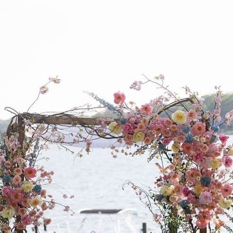 Jove Meyer on Instagram: "colorful, beautiful blooms with a gorgeous view, what’s better than a waterfront summer wedding ceremony in the hamptons?!? #wedding #chuppah #weddingflowers #waterfrontwedding #flowermagic #blooms 📸 @photobybasia" Jove Meyer, Summer Wedding Ceremony, Wedding Chuppah, Hamptons Wedding, Waterfront Wedding, Gorgeous View, Beautiful Blooms, Summer Wedding, The Hamptons