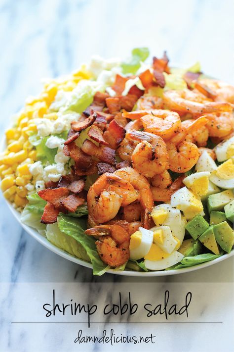 Shrimp Cobb Salad with Cilantro Lime Vinaigrette - Damn Delicious Shrimp Cobb Salad, Salad Cobb, Cilantro Lime Vinaigrette, Resep Salad, Roasted Shrimp, Lime Vinaigrette, Idee Pasto, Easy Shrimp, Shrimp Salad