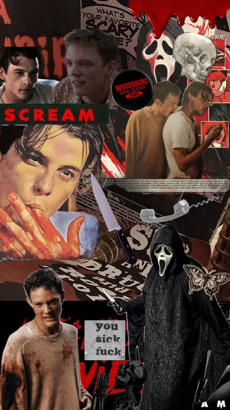 #scream #scream1996 #billyloomis #stumacher #billyandstu #90s #horror #horrormovies #slasher 90s Scream Aesthetic, Halloween Slasher Wallpaper, Hollween Wallpapers Scream, Scream Ipad Wallpaper, Horror Movie Phone Wallpaper, Horror Movies Wallpaper Iphone, Horror Wallpaper Aesthetic Dark, Billy Loomis Collage, Wallpaper Backgrounds Scream