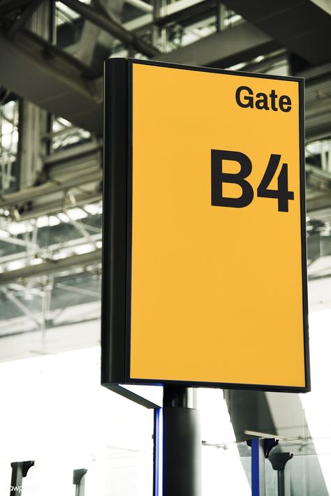 Yellow gate signboard mockup at the airport | free image by rawpixel.com / Jira Airport Gate, Airport Gate Aesthetic, Airport Boarding Gate, Airport Signage, Airport Signage Design, Aviation Office, Signage Photography, Vehicular Directional Signage, Airport Signs