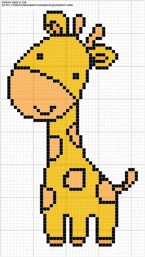 Girafinha. Giraffe Crochet, Baby Cross Stitch Patterns, Cross Stitch For Kids, Pola Kristik, Baby Cross, Beaded Cross Stitch, Cross Stitch Baby, Cross Stitch Animals, Simple Cross Stitch