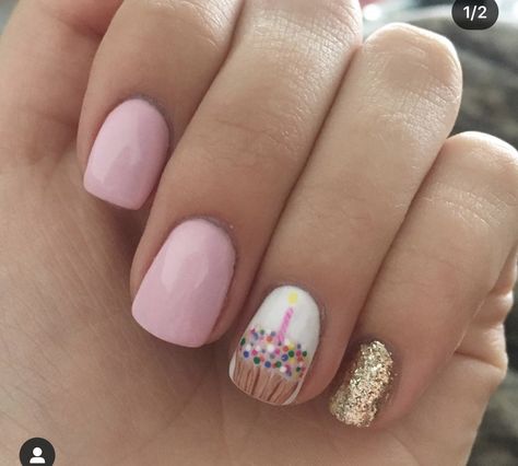 Shellac Birthday Nails, Birthday Nails Cupcake, First Birthday Nails For Mom, Birthday Manicure Ideas, First Birthday Nails, Birthday Cake Nails Design, Birthday Nails For Kids, Kids Gel Nails Ideas, Happy Birthday Nails Designs