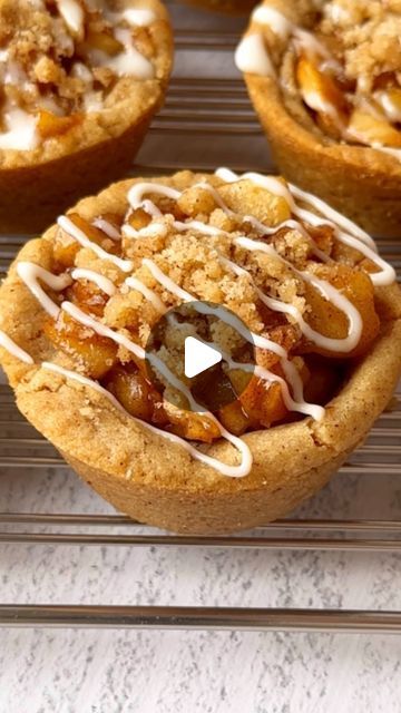 Apple Pie Cookie Cups, Apple Pie Cookie, Cookie Cups Recipe, Apple Pie Cookies, Mini Cups, Homemade Apple Pie Filling, Brown Sugar Cookies, Stick Butter, Powder Sugar