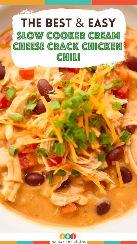 Creamy Chicken Chili, Cream Cheese Chicken Chili, Chili Recipe Crockpot, Chili Soup, Chicken Chili Recipe, Cream Cheese Chicken, Tender Chicken, Creamy Cheese, Easy Slow Cooker