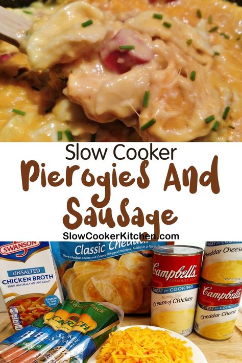 Crockpot Sausage And Perogies, Pierogi And Sausage Crockpot, Crockpot Pierogies Slow Cooker, Perogie Kielbasa Crockpot, Pierogi And Kielbasa Crockpot, Slow Cooker Kielbasa Soup, Kielbasa Perogie Crockpot, Crockpot Perogie And Kielbasa, Crockpot Perogie And Sausage