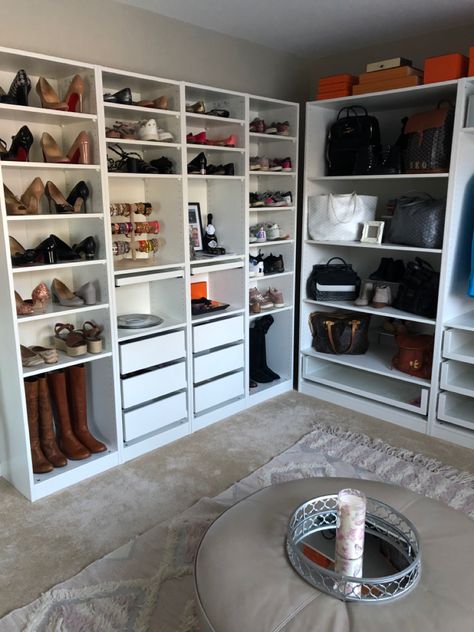 Ikea Pax Shoes, Tiffany Room, Mom Cave, Moms Cave, Office Wardrobe, Vanity Room, Glam Room, Ikea Pax, Diy Closet