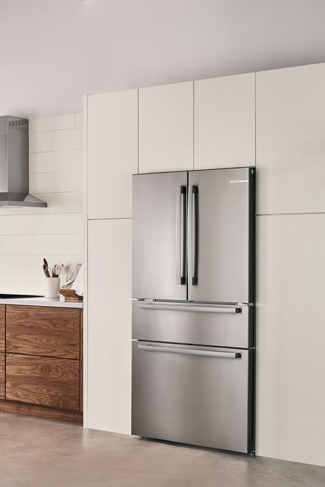 Why Choose a Counter-Depth Refrigerator? • The Simple Parent Low Profile Refrigerator, Bosch Refrigerator Counter Depth, Counter Depth Refrigerator Vs Regular, Cabinet Depth Refrigerator, Affordable Kitchen Appliances, Smelly Fridge, Minimalism Kitchen, Modern Refrigerator, Bosch Refrigerator