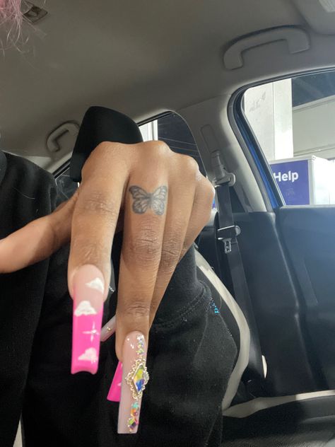 #aesthetic #nails #nailart #butterfly #fingertattoo #pinknails Butterfly Tattoo Finger, Butterfly Finger Tattoo, Cute Hand Tattoos, Aesthetic Nails, Finger Tattoo, Dope Tattoos, Finger Tattoos, Butterfly Tattoo, Nails Nailart