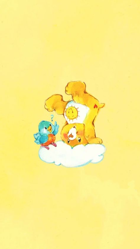 Warm Phone Wallpaper, Sunshine Bear, Care Bears Vintage, Funshine Bear, Care Bears Cousins, 80s Cartoons, Preppy Wallpaper, Bear Wallpaper, Care Bear