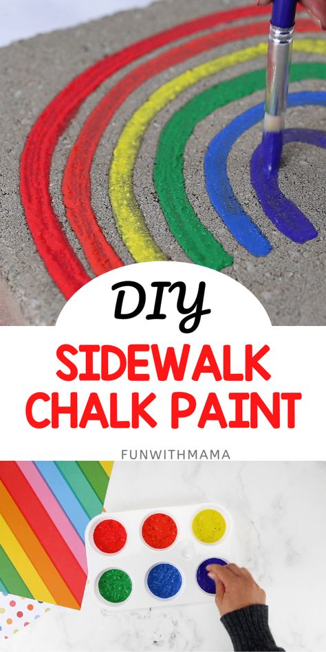 Temporary Sidewalk Paint, Washable Sidewalk Paint, How To Make Washable Paint, Chalk Paint Sidewalk, Chalk Art For Preschoolers, How To Make Sidewalk Chalk, Sidewalk Chalk Art Ideas For Kids Easy, How To Make Sidewalk Chalk Paint, Chalk Paint Projects Crafts