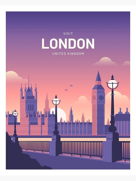 "London United Kingon Vintage Travel" Photographic Print by corvintp | Redbubble London City Illustration, Travel Illustration Art, Fashion Paintings, London Illustration, London Travel Poster, Art Postcards, Book Boxes, London Poster, Print Outs