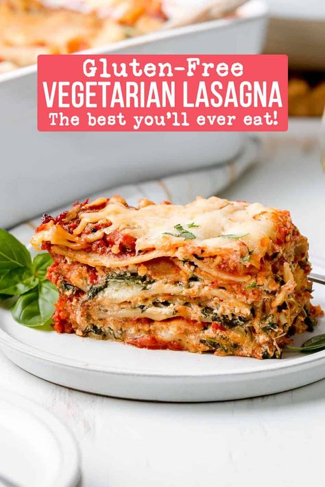 This gluten-free vegetarian lasagna is the ultimate comfort food dish to serve for any special dinner! Make it from completely from scratch or with provided shortcuts, either way this easy recipe is sure to impress! This homemade lasagna is so delicious and absolutely worth the time it takes to put together! It will be the best lasagna you'll ever eat! Veg Lasagna Recipe, Gluten Free Lasagna Recipe, Veggie Lasagna Recipe, Gluten Free Casserole, The Best Lasagna, Vegetarian Lasagna Recipe, Gluten Free Vegetables, Gluten Free Lasagna, Meat Lasagna