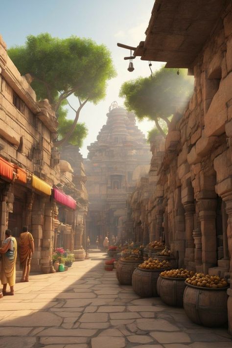 Ancient Indian City, Location Aesthetic, Hinduism Culture, Santana Dharma, People Gathering, Scenery Ideas, Goddess Spirituality, Ancient Indian History, Indian City