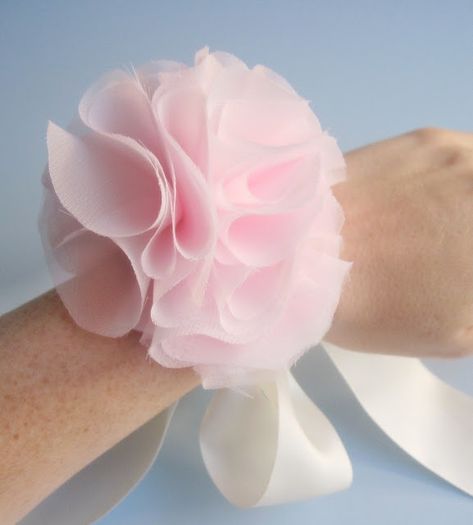 Two Shades of Pink: Chiffon Corsage: Good Living Magazine Project 3 Make A Wrist Corsage, Pearl Baby Shower, Flower Wrist Corsage, Church Wedding Flowers, White Baby Showers, Tropical Wedding Flowers, Baby Shower Corsage, Hot Pink Flowers, Beautiful Pink Flowers