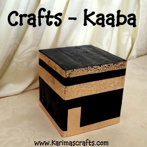 Karima's Crafts: Paper Mache Kaaba - 30 Days of Ramadan Crafts Diy Eid Decorations, Ramadan Kids, Eid Crafts, Ramadan Activities, Eid Party, Eid Cards, Ramadan Crafts, Eid Decoration, Easy Arts And Crafts