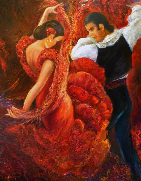 Flamenco Couple 2 Painting by Sylva Zalmanson Dancer Art, Dancer Silhouette, Dancer Painting, Spanish Dancer, Image Couple, Flamenco Dancer, Flamenco Dancing, Dancers Art, Dance Paintings