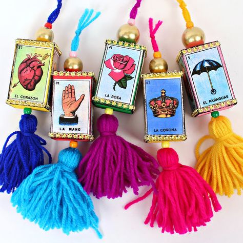 Mark Montano: Loteria Wood Block Ornaments Block Ornaments, Mark Montano, Christmas Fiesta, Mexican Folk Art Decor, Mexican Christmas Decorations, Mexico Christmas, Diy Crafts Christmas, Spanish Club, Mexican Christmas