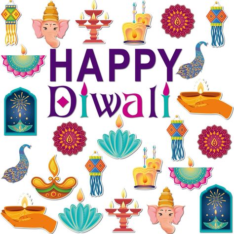 PRICES MAY VARY. Happy Diwali Classroom Decoration Sets: you will get 68 pieces of Diwali bulletin board decorations cutouts set, with 100 glue point dots, easy to use; Featuring sufficient quantity and Diwali theme elements, these cutouts are suitable for decorating wall, classroom boards, doors, desks and more Attractive Design: Indian Diwali classroom bulletin border decorations have a variety of styles, like Diya lighting, peacocks, elephants, fireworks, rangoli, [Happy Diwali] and so on, su Diwali Padwa Wishes In Marathi, Diwali Padwa, Diwali Greetings Images, Kwanzaa Party, Border Decoration, Wishes For Husband, Happy Kwanzaa, Diwali Party, Diwali Images