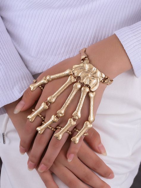 Technoblade Jewelry, Skeleton Hand Jewelry, Technoblade Cosplay, Cherry Clothes, Golden Skeleton, Skeleton Hand Bracelet, Hand Bracelet With Ring, Skeleton Finger, Skeleton Bracelet