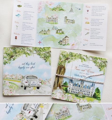 Watercolor France Map Wedding Itinerary Illustrated Map Wedding Invitation, Wedding Invitations Drawing, Wedding Watercolor Illustration, Destination Invitations, Wedding Map Illustration, Save The Date Illustrations, Watercolor Wedding Invites, Wedding Invitations Wording, Hand Painted Wedding Invitations