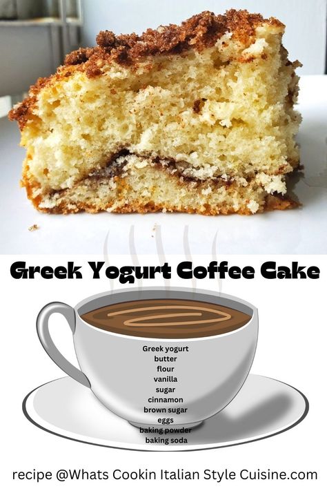 Greek Yogurt Coffee Cake, Cake With Greek Yogurt, Yogurt Coffee Cake, Cake With Yogurt, Yogurt Coffee, Coffe Cake, Greek Yogurt Breakfast, Yoghurt Recipe, Italian American Food