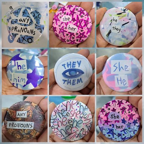 Handmade one of a kind pronoun pins from NDK! . Made to fill gaps in my previously made pronoun pins based on what sold! I LOVE MAKING THESE SO MUCH Unfortunately none of these new designs sold. You can buy one for $6 plus shipping! Each one takes 15-30 minutes to design and create! I LOVE PRONOUNS!!!! . . . #nandesukan #ndk #ndk2024 #pronounpin #transgender #nonbinary #enby #originalart #oneofakind #handmade #genderfluid #bigender #transpride Pronoun Pins, Trans Pride, New Designs, 30 Minutes, Original Art, I Love, Pins, Quick Saves, Design