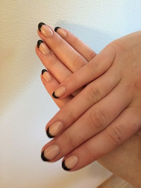 Black Tip Toe Nails, Gel Overlay Nails, Black Nail Tips, Rounded Acrylic Nails, Black French Nails, Short French Tip Nails, Overlay Nails, Formal Nails, Nail Time