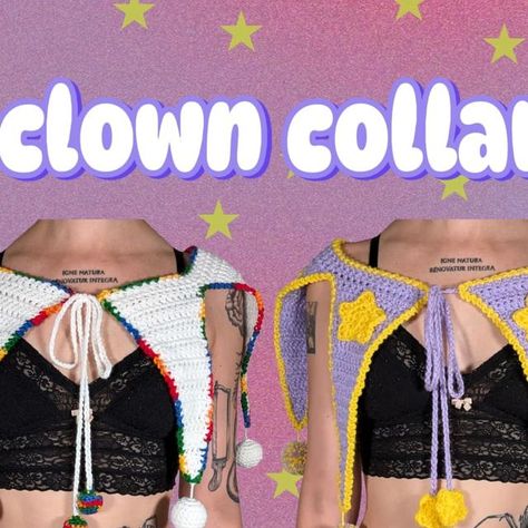 (⁠ﾉ⁠◕⁠ヮ⁠◕⁠)⁠ﾉ⁠*⁠.⁠✧  ⱽᴬᴺᴰᴬᴸ on Instagram: "💜💚 CLOWN FLAG COLLAR PATTERN RELEASE 💚💜  LINK IN BIO!  Beginner-friendly crochet pattern for a size inclusive, made to measure clown collar with 6 flags and customisable accessories. It can also be made into a skirt or a choker!   Material:  -4.5mm hook -5mm hook -at least 1 yarn in 5 mm + another 5 mm yarn for accents  -scissors -darning needle  Approximate time to complete the project: 6h  This crochet pattern is perfect for anyone who wants to make their Halloween or ren faire jester costume!  Please take the time to check out my pattern testers!!!  #crochetinspiration #crochetpattern #halloween #clown #jester" Clown Sewing Pattern, Crochet Jester Hat Pattern Free, Crochet Clown Collar, Clown Crochet, Clown Crochet Pattern, Clown Jester, Clown Collar, 6 Flags, Darning Needle