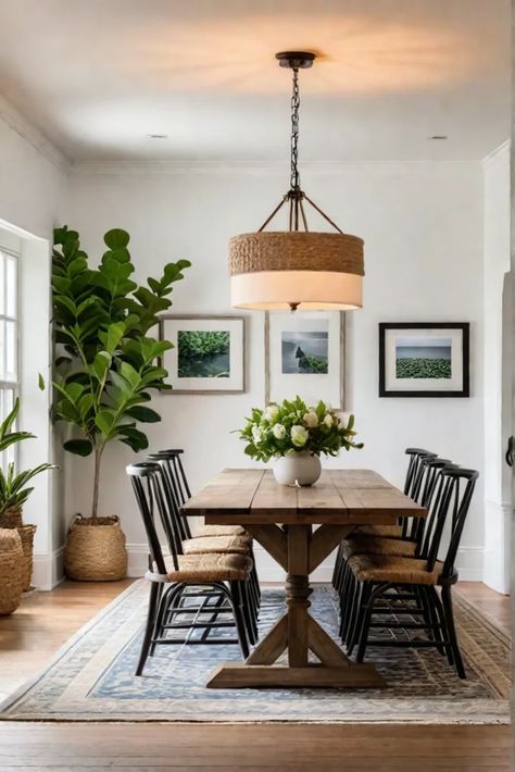 Cozy farmhouse dining room with slipcovered chairs and botanical prints Modern Cottage Dining Room, Mcgee Dining Room, Studio Mcgee Dining Room, Studio Mcgee Dining, Farmhouse Tabletop, Cottage Dining Rooms, Modern Farmhouse Dining Room, Modern Farmhouse Dining, Rustic Retreat