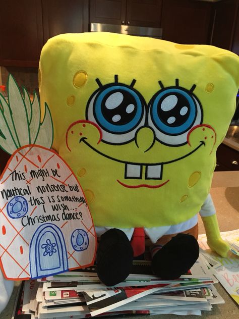 SpongeBob Christmas dance proposal Spongebob Dance Proposal, Spongebob Hoco Proposals, Spongebob Promposal, Christmas Dance Proposal, Sadie Hawkins Proposals, Dance Asks, Cute Hoco Proposals, Dance Proposals, Spongebob Christmas