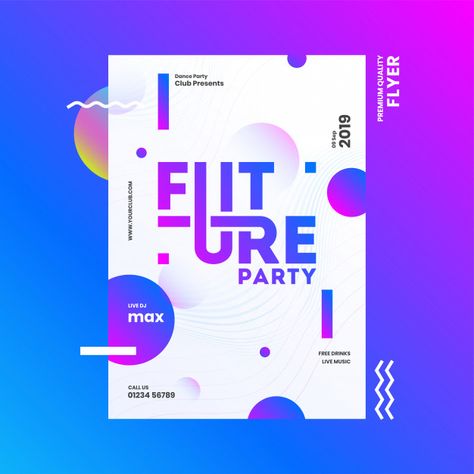 Future party template or flyer design wi... | Free Vector #Freepik #freevector #freebackground #freeflyer #freeposter #freemusic Gradient Flyer Design, Abstract Flyer Design, Premium Poster Design, Tech Design Poster, 2024 Poster Design, Future Design Graphic, Future Poster Design, Tech Poster Design, Future Graphic Design