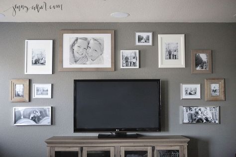 How to create a gallery wall | Gallery wall surrounding TV Gallery Around Tv, Tv Living Rooms, Tv Gallery Wall, Decor Around Tv, Gallery Wall Ideas, Gallery Wall Bedroom, Tv Wall Decor, Finding Inspiration, Metal Tree Wall Art