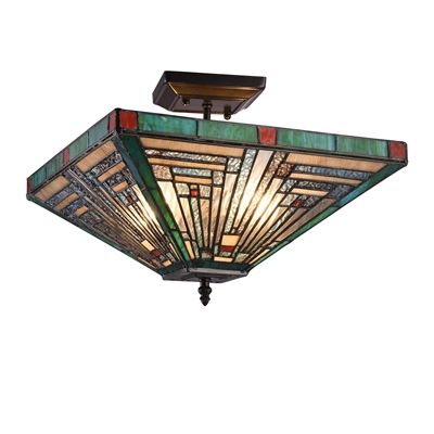 CHLOE Lighting INNES Tiffany-style Blackish Bronze 2 Light Mission Ceiling Fixture 14" Wide Colored Light Bulbs, Glass Ceiling Lamps, Louis Comfort Tiffany, Flush Mount Lights, Room Lighting, Mission Style, Glass Ceiling, Tiffany Style, Flush Ceiling Lights