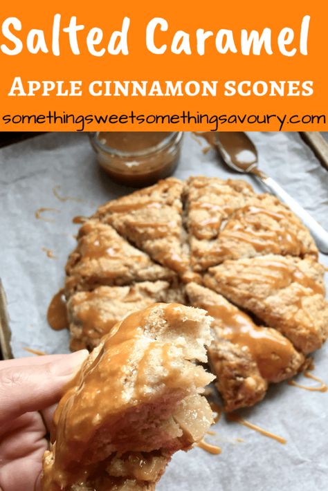 Salted Caramel Scones, Caramelised Apple, Apple Cinnamon Scones, Fluffy Scones, Breakfast Scones, Apple Scones, Cinnamon Scones, Scones Recipe Easy, Apple And Cinnamon