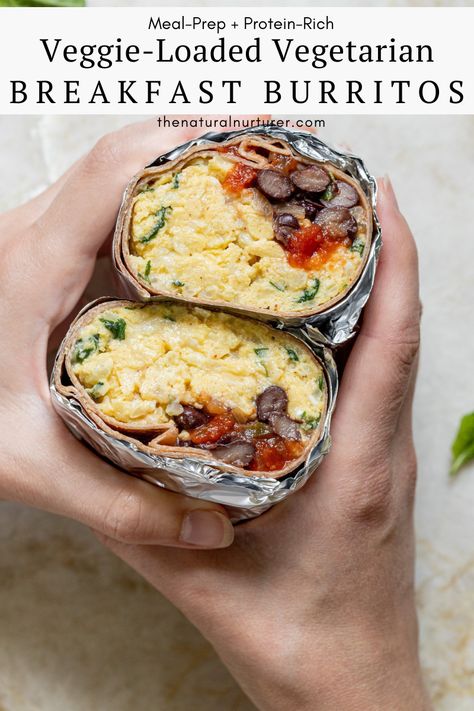 Easy Healthy Breakfast For Work, Meal Prep Vegetarian Breakfast, Breakfast No Meat, Breakfast Burritos Vegetarian, Savory Breakfast Meal Prep, Meal Prep Frozen, Vegetarian Breakfast Burrito, Egg Cottage Cheese, Burritos Vegetarian