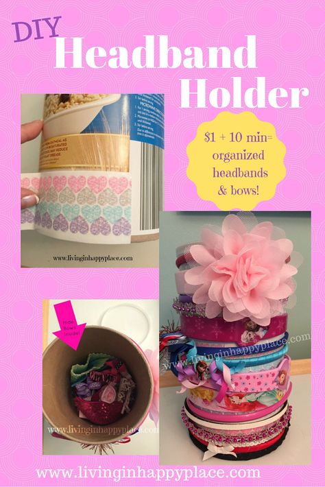 Looking for a way to organize headbands? This easy, DIY headband holder and hair tie organizer idea is perfect for babies or little girls. Tutorial included! Easy to make. Upcycled Storage, Diy Headband Holder, Hair Tie Organizer, Headband Storage, Oatmeal Container, Headband Organizer, Hair Accessories Storage, Organizing Hair Accessories, Headband Holder