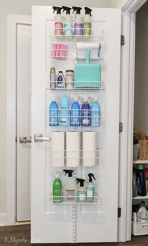 Cleaner Cabinet Organization, Small Closet Organization Hallway, Cleaning Shelf Organization, Coat Closet To Cleaning Closet, Cleaning Supplies Closet Organization, Tiny Cleaning Closet, Where To Store Mop Bucket, Organize Cleaning Closet, Cleaners Organization