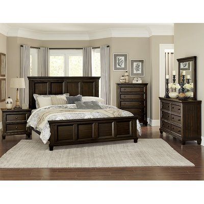 Charlton Home Hemel Queen Panel Configurable Bedroom Set Dark Brown Bedroom Furniture Decor, Bedroom Decor Ideas Dark, Brown Bedroom Furniture Decor, Dark Brown Bedroom Furniture, Espresso Bedroom Furniture, Brown Bedroom Furniture, Idea Bilik Tidur, Reka Bentuk Bilik Tidur, Pine Bedroom